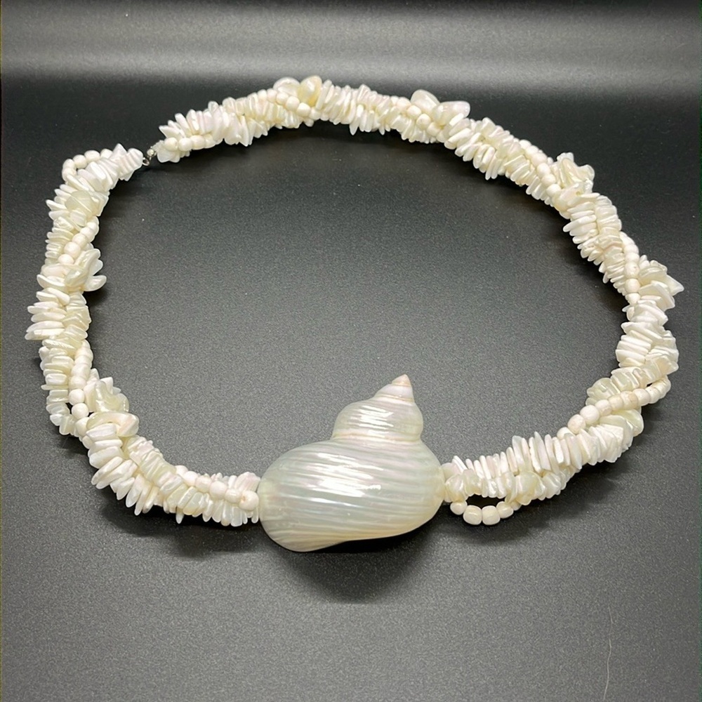 Nautilus Shell Necklace 22" MOP Hawaiian Vintage Surf Hand Made - Picture 4 of 8